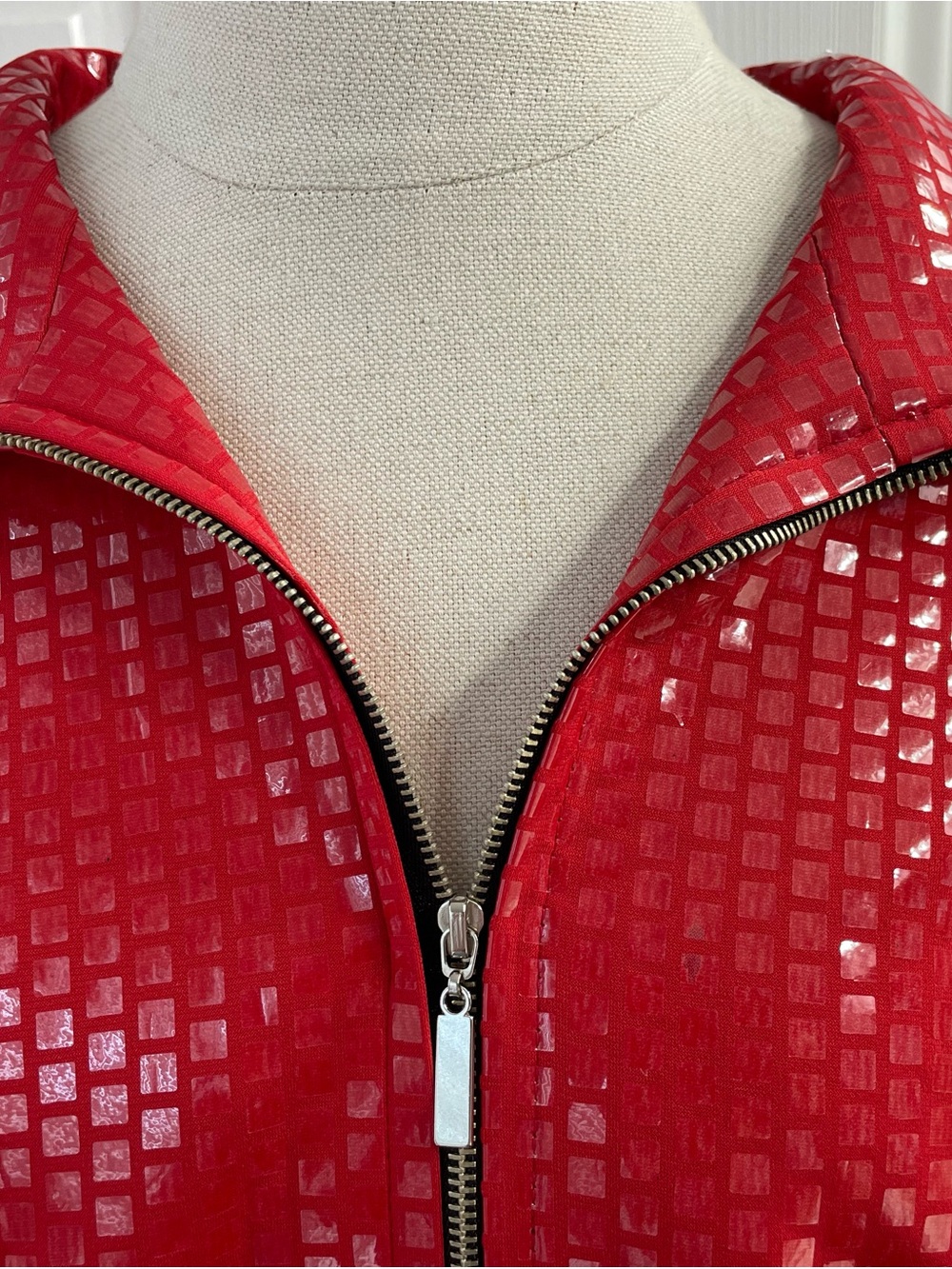 Exclusively Misook Clear Tile Sequin Zip-Front Red Blazer Jacket Size 1X - Picture 4 of 7